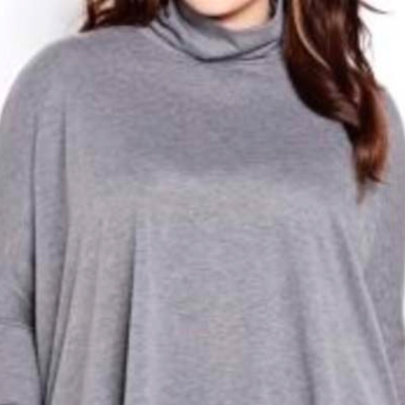 SWEATER, TURTLENECK, ASYMMETRICAL, MEDIUM GREY MIX, SZ 3X, LONG SLEEVES, VISCOSE - Picture 2 of 6